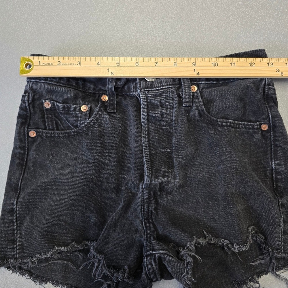 Levis 501 Womens W25 Black Distressed Cutoff Shorts High Rise Denim - Picture 9 of 11
